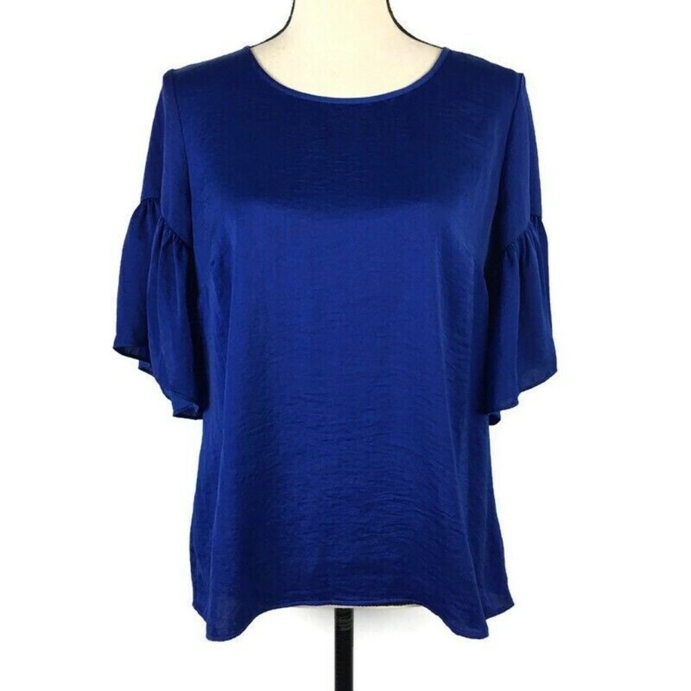 CAbi 5526 Sapphire Blue Rhyme Bell Sleeve Keyhole Top Blouse Womens Small
